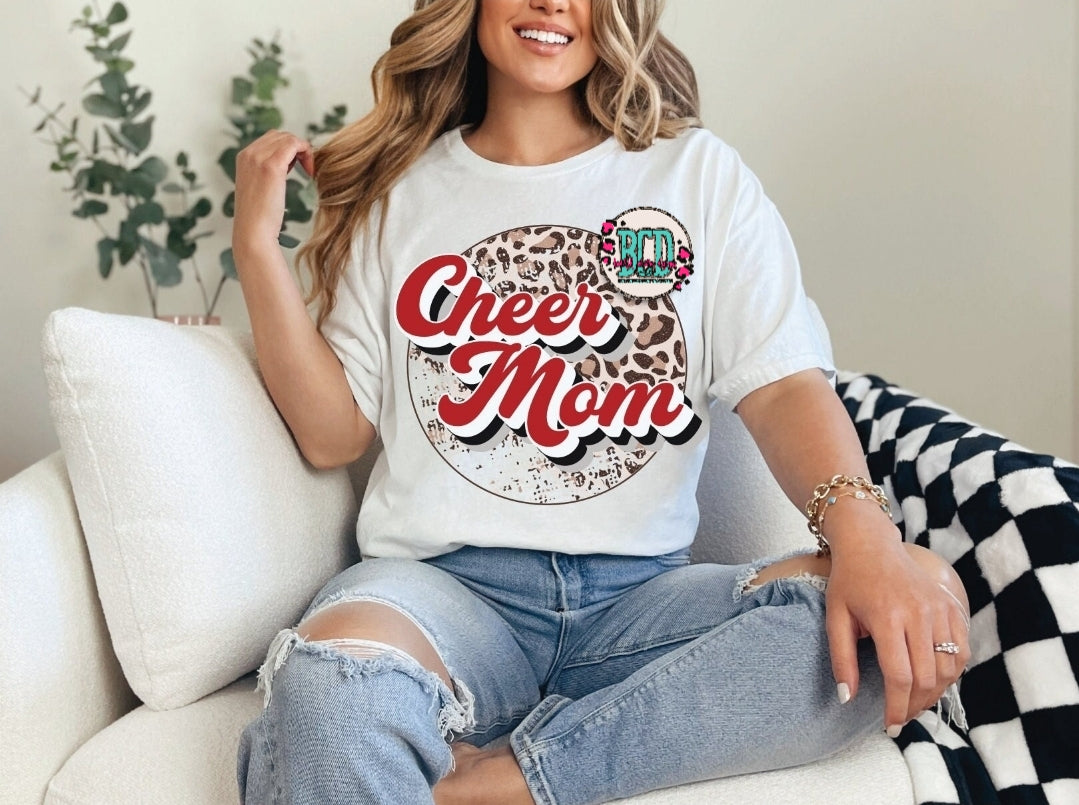 Cheer Mom Red & Leopard Circle - SHIRT
