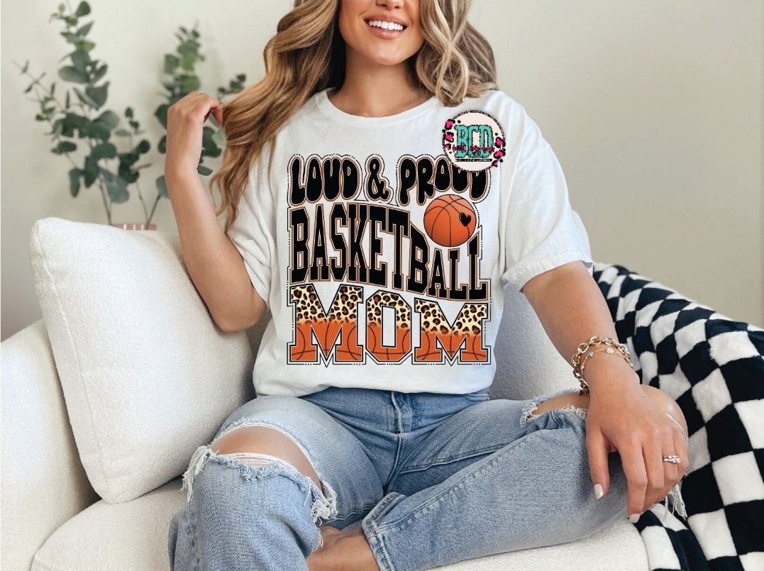 Loud & Proud Mom Of Both Basketball Mom Orange & Leopard - SHIRT
