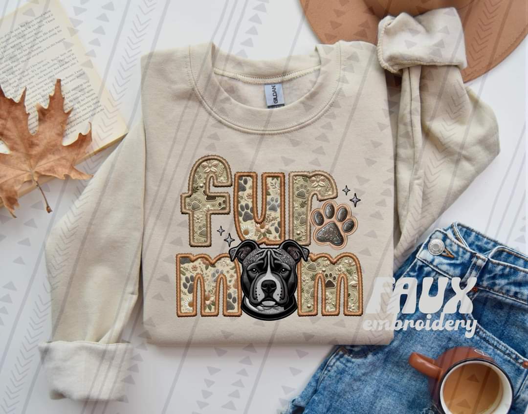 Fur Mom Pitbull Black And White Dog-SHIRT