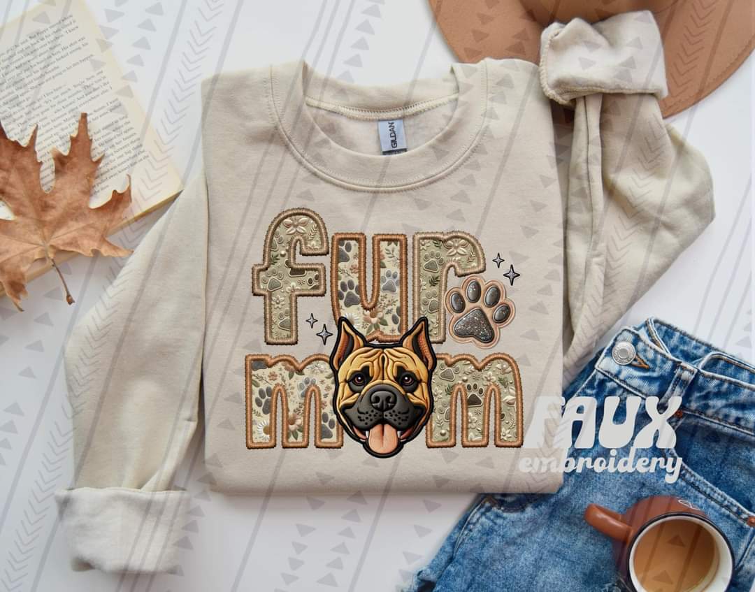 Fur Mom Pitbull Brown Cropped Ears Dog-SHIRT