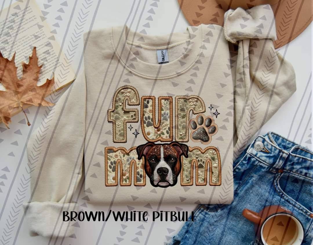 Fur Mom Pitbull Brown And White Dog-SHIRT