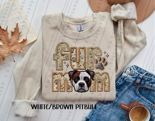 Fur Mom Pitbull White And Brown Dog-SHIRT