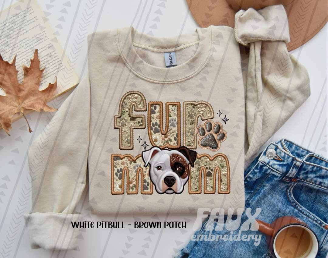 Fur Mom Pitbull White Brown Patch Dog-SHIRT