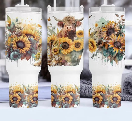 Highland Cow Sunflowers 40 oz TUMBLER