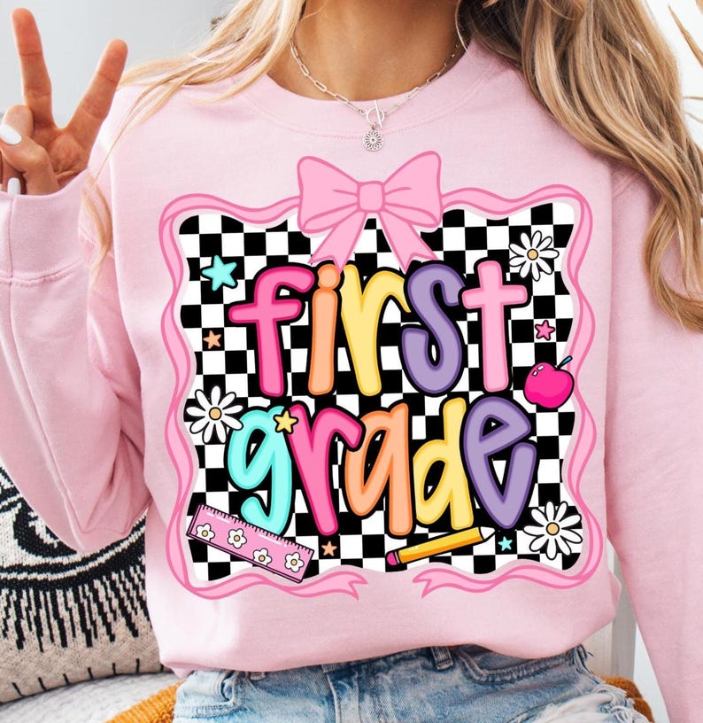 Preppy Checkered School Grade Pre-K - 6th - KIDS SHIRT JT25 *add grade in note section