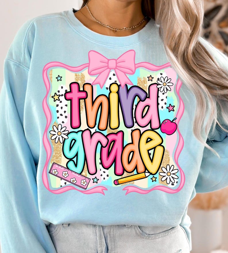 Preppy Brush Stroke School Grade Pre-K - 6th - KIDS SHIRT JT25 *add grade in note section