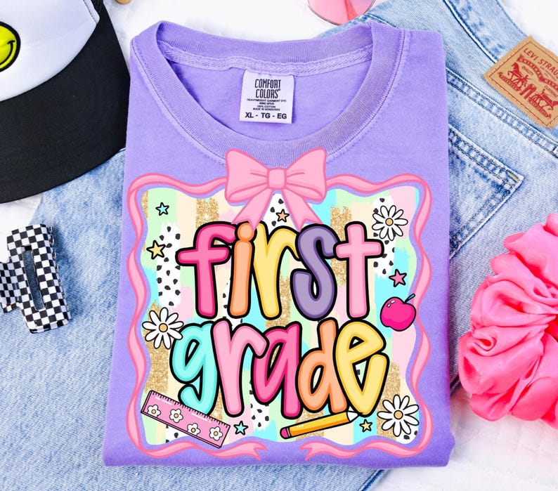 Preppy Brush Stroke School Grade Pre-K - 6th - KIDS SHIRT JT25 *add grade in note section