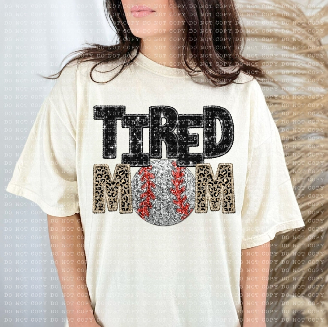 Tired Mom Softball Leopard-SHIRT