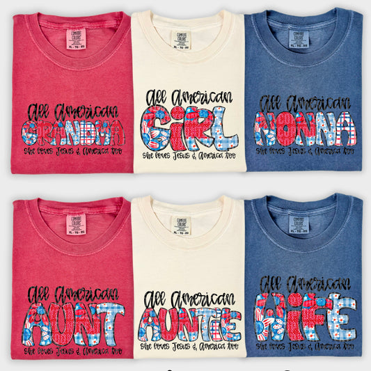 All American Mama - SHIRT SDD.26. *Add name wanted in notes box and color of shirt.