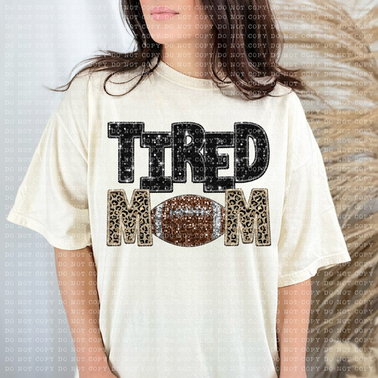 Tired Mom Football Leopard-SHIRT