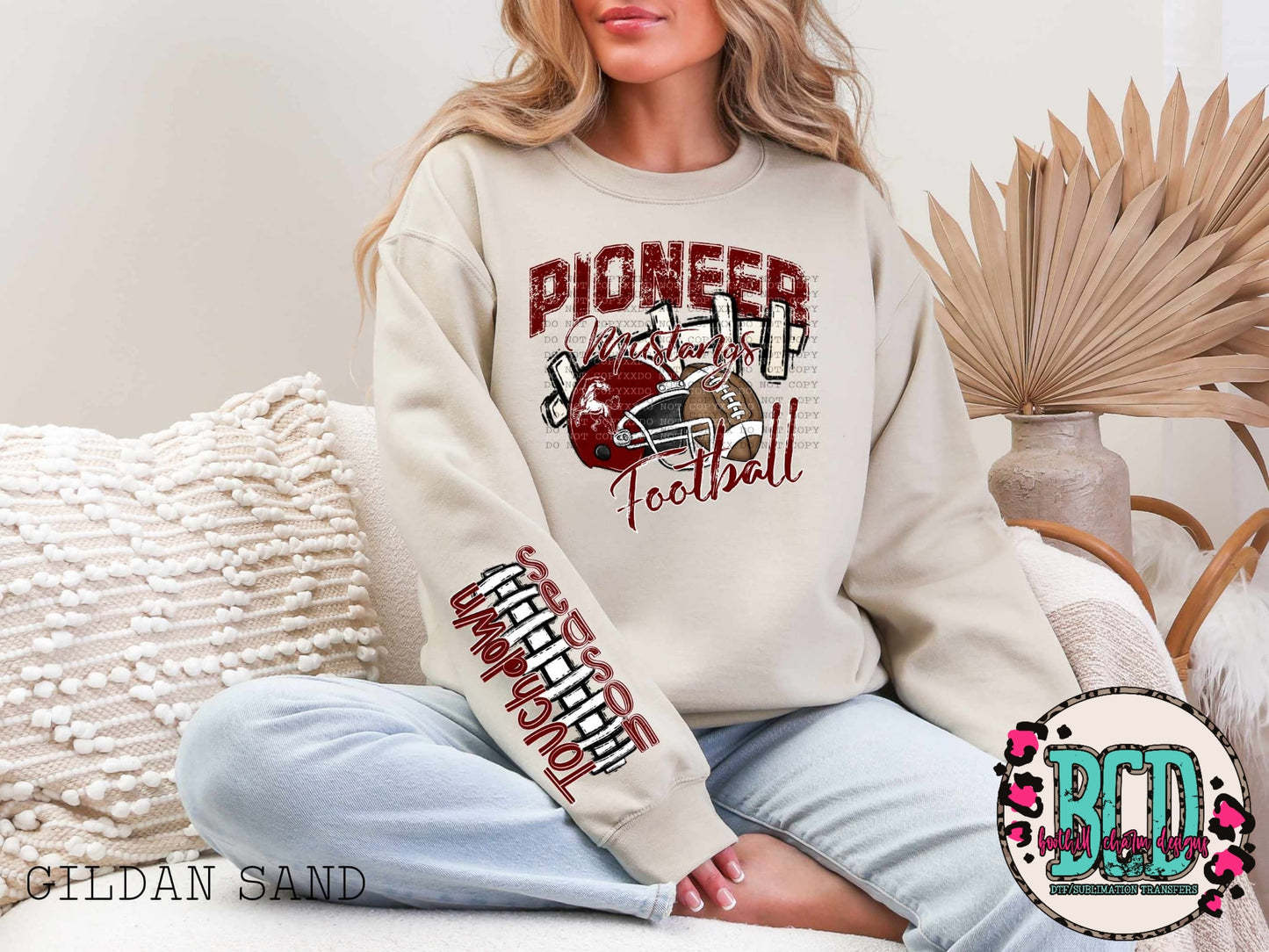 Pioneer Mustangs Touchdown Football - Shirt *comment shirt color in note box