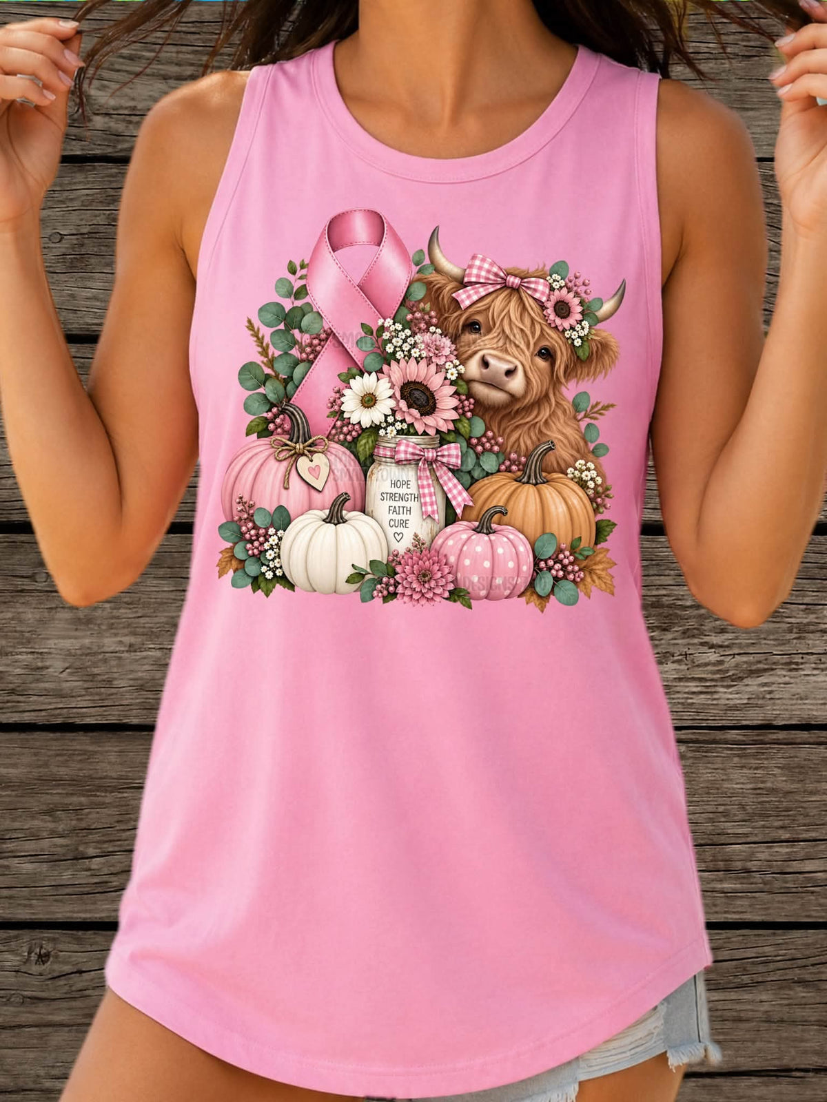Breast Cancer Awareness Highland Cow - SHIRT  *Add color of shirt wanted in notes box