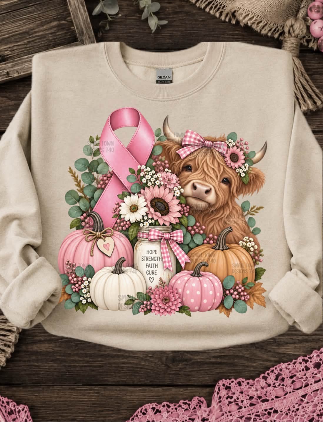 Breast Cancer Awareness Highland Cow - SHIRT  *Add color of shirt wanted in notes box