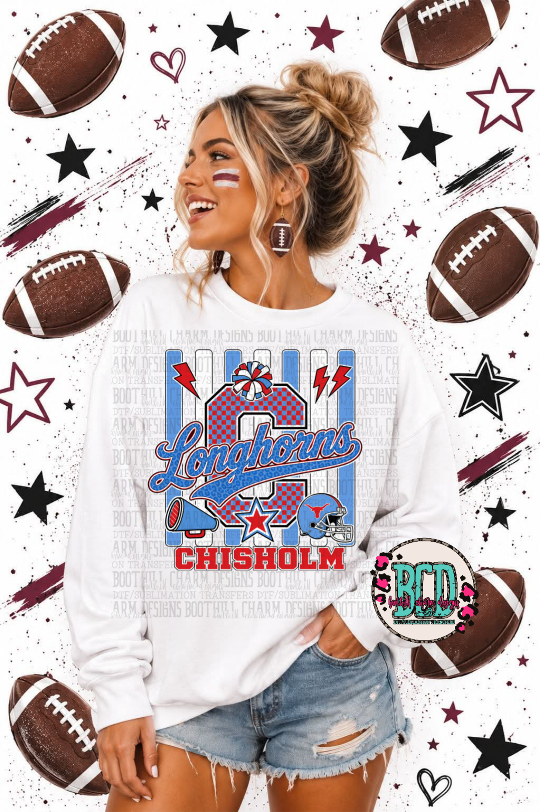 Chisholm Longhorns Football - SHIRT  *add in note box which design & color shirt you want. Leopard or plaid Longhorns.