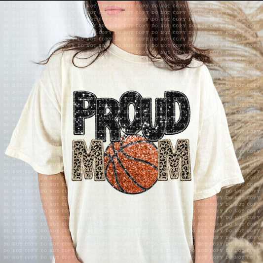 Proud Mom Basketball Leopard & Black-SHIRT