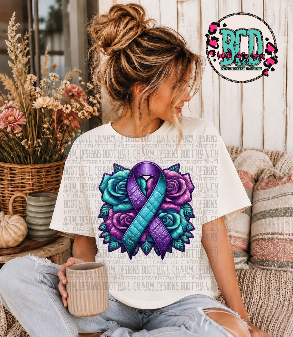 Suicide Awareness Ribbon & Roses - SHIRT *Add color of shirt wanted in notes box