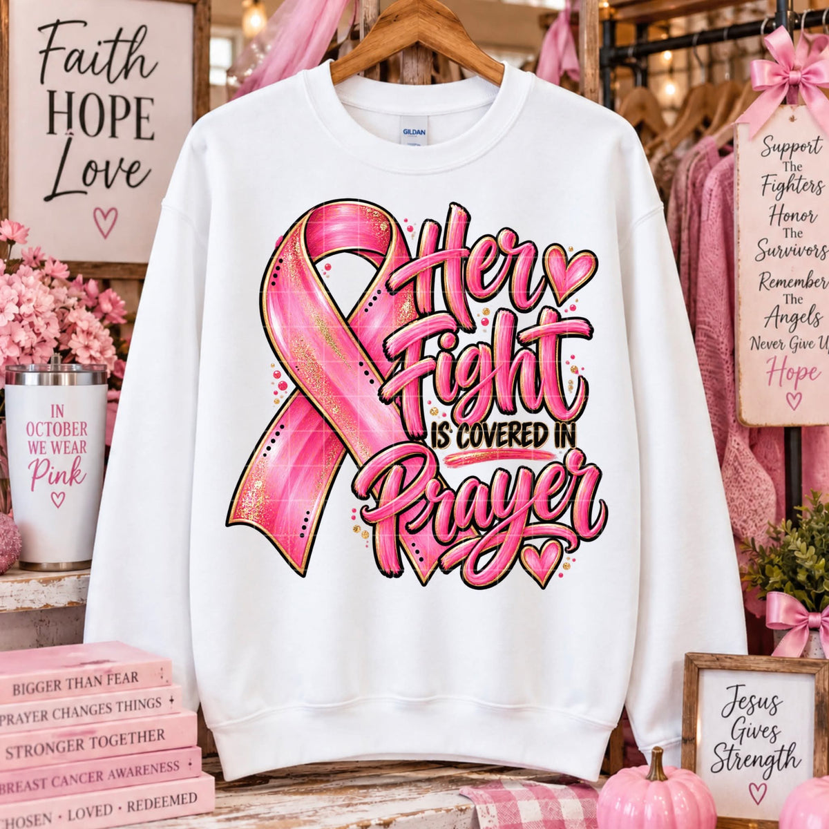 Her Fight Is Covered In Prayer Breast Cancer Awareness - SHIRT SDD.26 *Add color of shirt wanted in notes box
