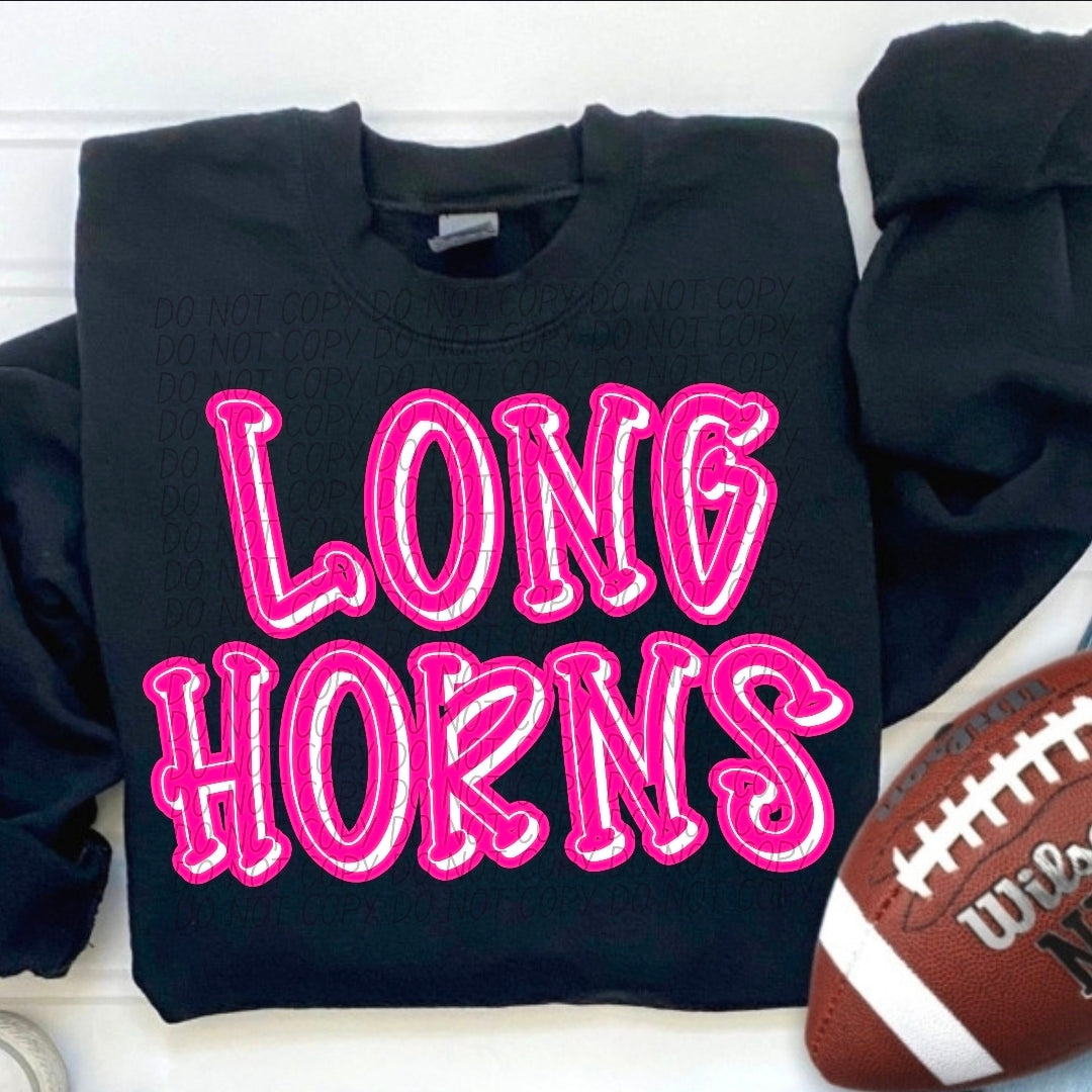 Longhorns Pink & White - SHIRT  *add color of shirt you want in note box when checking out