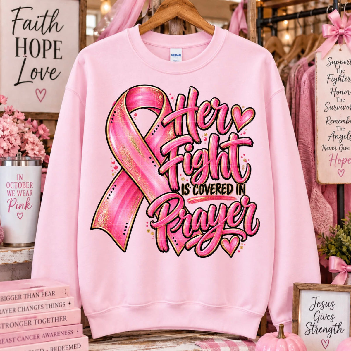 Her Fight Is Covered In Prayer Breast Cancer Awareness - SHIRT SDD.26 *Add color of shirt wanted in notes box
